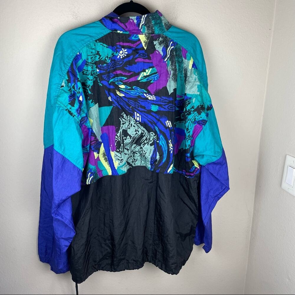 Vintage ASICS Blue Tiger Print Oversized Windbreaker Jacket Womenโs Size XL - Picture 7 of 9